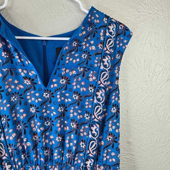J. Crew Dress Sz 8 Silk Blue Floral Babydoll Boho Cottage Knee Length Sleeveless - Picture 7 of 13